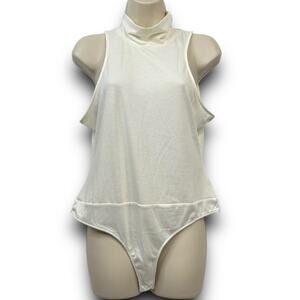NEW Love Fire High Neck Sleeveless Thong Bodysuit Ivory Cream Color Size XL